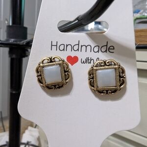 Vintage Style Gold and White Earrings